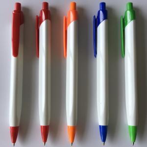 China Plastic white triangle ballpoint pen with silk printing LOGO use for promotion factory