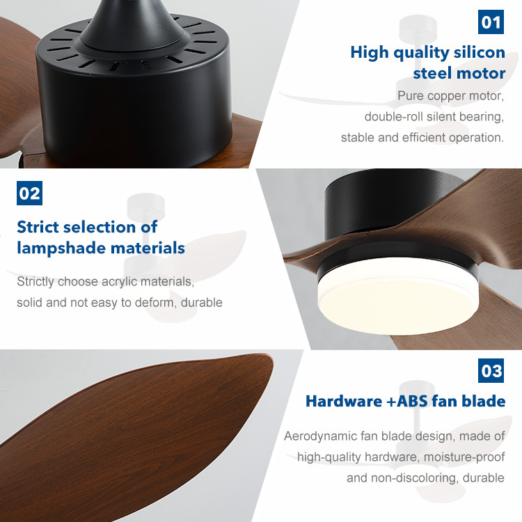 Factory Direct Low Noise Pure Copper Motor 3 Blades Brushless DC Remote Control Modern Ceiling Fan Lights
