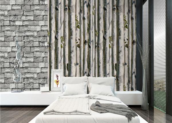 Grey birch tree home 3d wallpaper / no toxic Living Room Wallpaper Heat