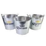 Rust Resistant Metal Tin Cans Round Galvanized Metal Ice Bucket With Bottle