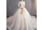 Fashion Off White Long Tail Wedding Dress With Half Sleeve And High Collar