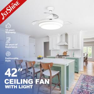 China Bedroom Retractable Ceiling Fan With Light 3 Color Dimmable LED Light Remote Control factory