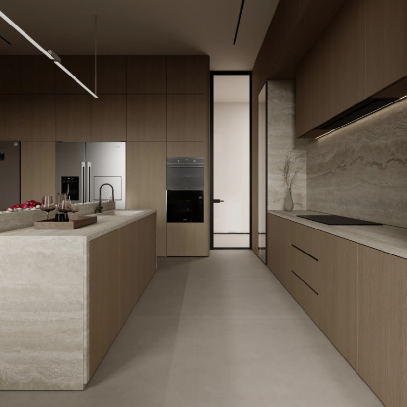 Kitchen Cabinet Supplier Handleless Wood Veneer Kitchen Cabinet