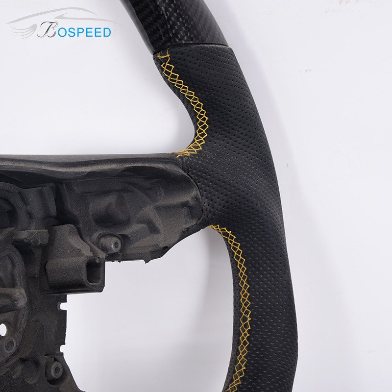 Yellow Stripe Ford Carbon Fiber Steering Wheel Black Leather 350mm