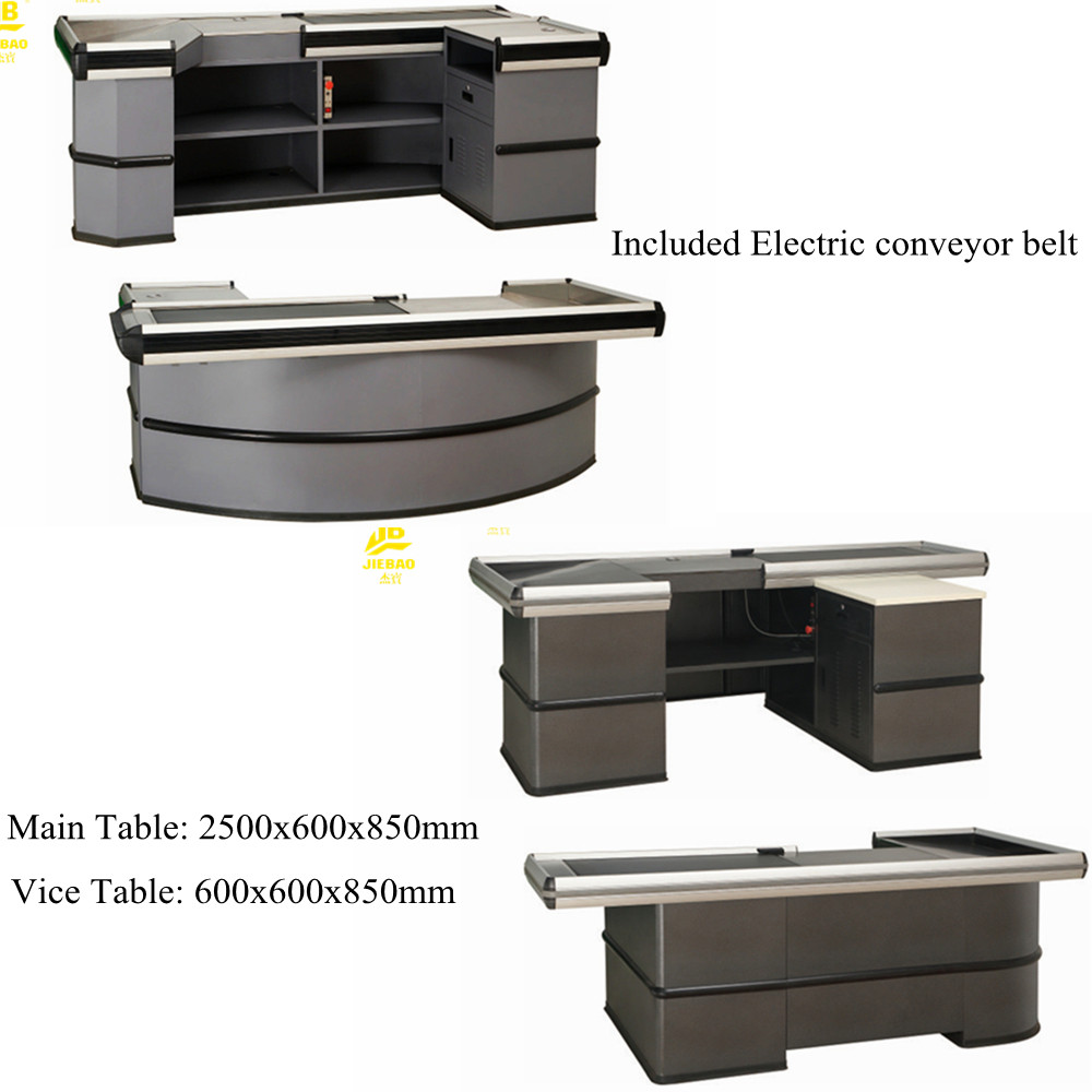 Light Gray Colour Electric Conveyor Belt Supermarket Cash Counter Aluminum alloy