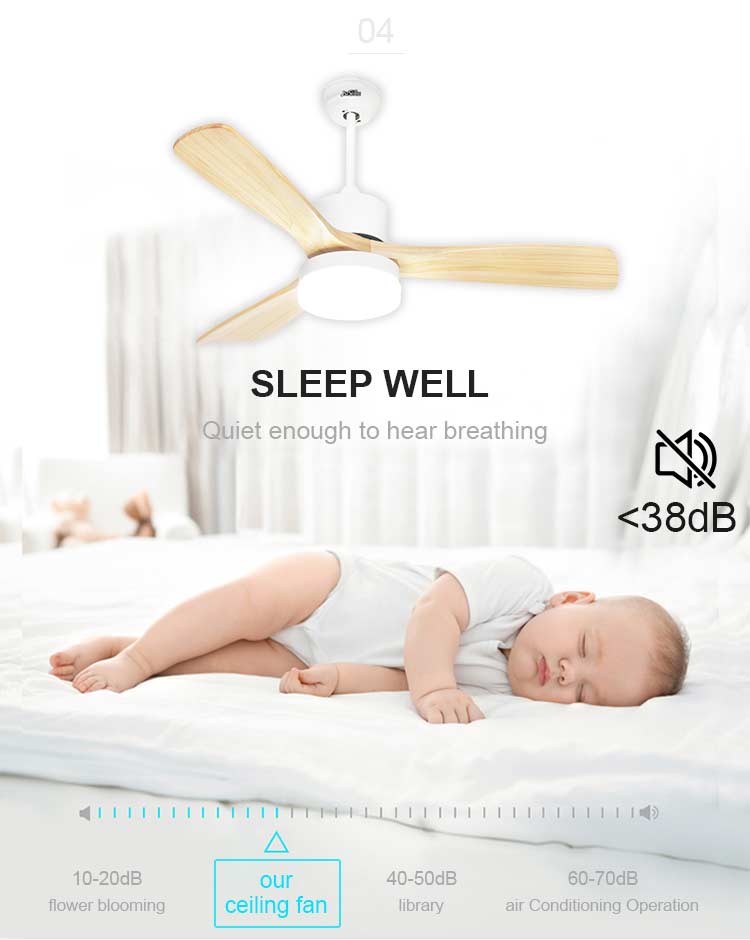 110-240V/50Hz-60Hz Input Voltage Modern Energy Ceiling Fan with Natural Wooden Blades