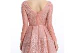 Pink V Neck Arabic Evening Gowns , A - Line Long Sleeve Arabic Party Dress