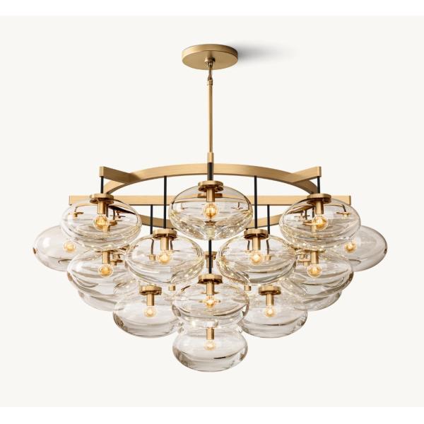 Clear Crystal Brass Chandelier 48" Glass Round Chandelier 155W