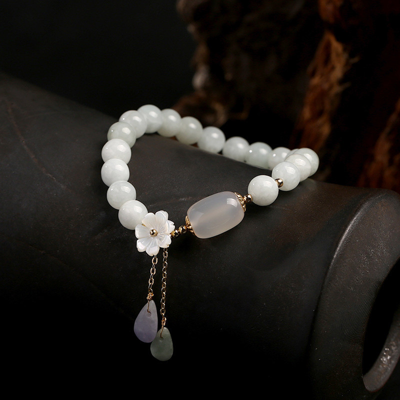 Elastic Natural Genuine Jade Beaded Bracelet New Products Natural Jade Bangle Jade Stone Bracelet Jadeite Natural Jade Bracelet Agate Bangles Women