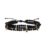 Cool Lady Round Beads Bracelet Set Black Facted Small Size With Druzy Charm