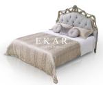 French Style Blue Fabric Leather Headboard Hand Carved Luxury Antique Bed