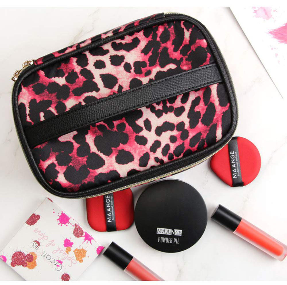 3pcs Pink Leopard Cosmetic Pouch Bag For Travel