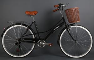 China Hi-ten steel black 26 inch OL elegant city bike for lady with Shimano 7 speed with basket factory