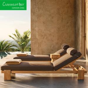 China Outdoor Garden Villa Resort Furniture Teakwood Lying Bed Set with Sunshine Beach and Swimming Pool factory