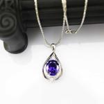 Women Jewelry 10mm x12mm Oval Blue Topaz Cubic Zirconia Pendant Necklace (P38)