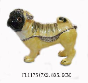 China gold plated dog with crystal charm animail trinket boxes wholesale factory