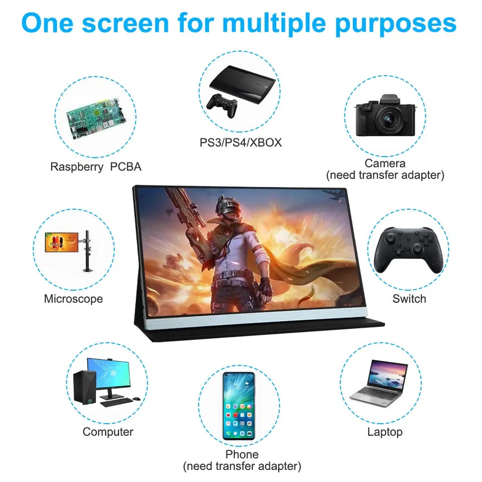 14 Inch Portable Dual Laptop Tablet External Screen For Audio Video Data Transmission