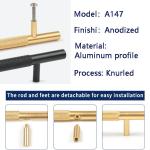 Aluminium Brass T Bar Handles Black Gold for Kitchen 195mm 225mm 385mm Length