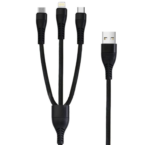 2025 Triple Port Braided Aluminum 1-to-3 Charging Cable Customized Black for