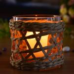 Round Creative Glass Candle Holders With Wicker Sleeve