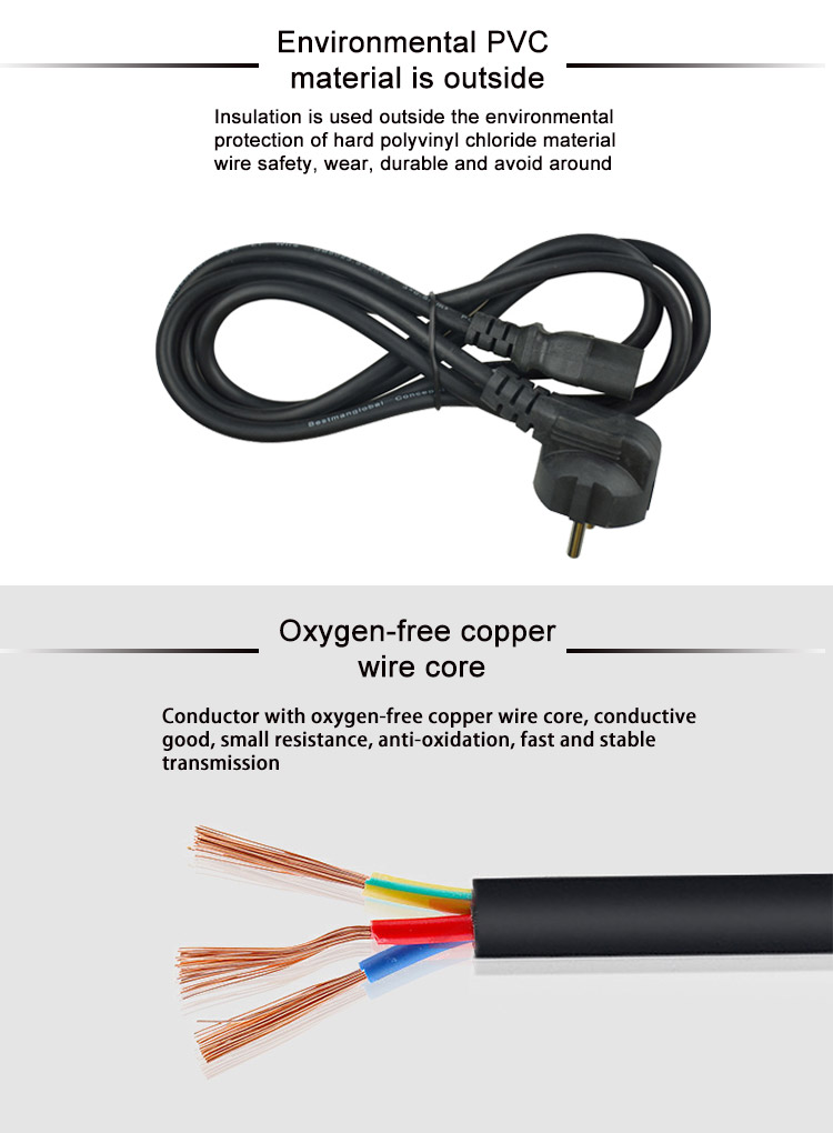 6.8mm Pure Copper Core Electrical Power Cord 3pin Brazil Power Cable 1.5m