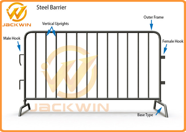 Temporary Flat Feet Galvanized Crowd Control Barrier Iron Tube Customized Size