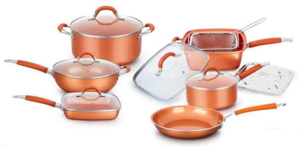 FDA approved copper Titanium ceramic coating 5pc aluminum cookware set stainless