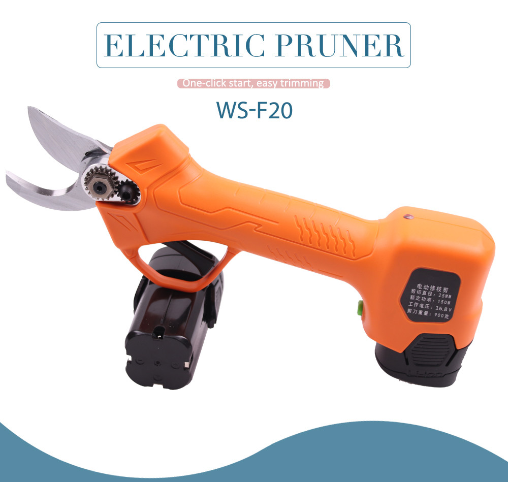 Swansoft 2.5CM Battery Orchard Pruner 16. 8V Cordless Strong Steel Blade Garden Trimmer Plant Secateurs with 2 batteries