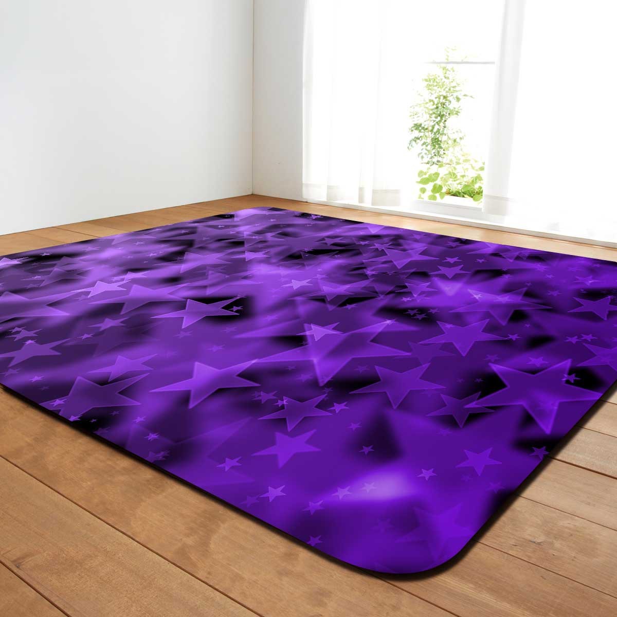 Rectangle Star Pattern Living Room Dining Room Floor Mat Machine Washable