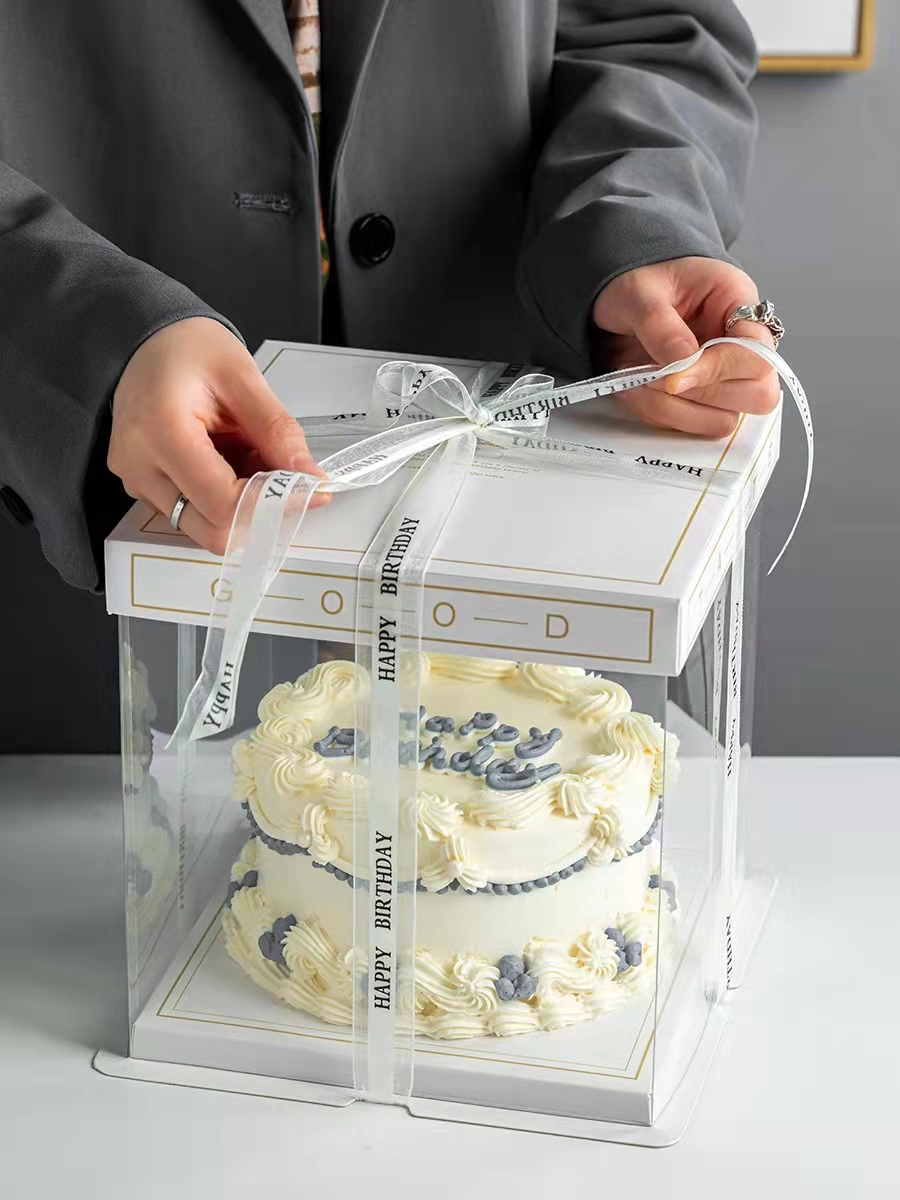 Transparent Custom Luxury Clear Tall Wedding Food Handmade OEM Square Plastic Cake Box