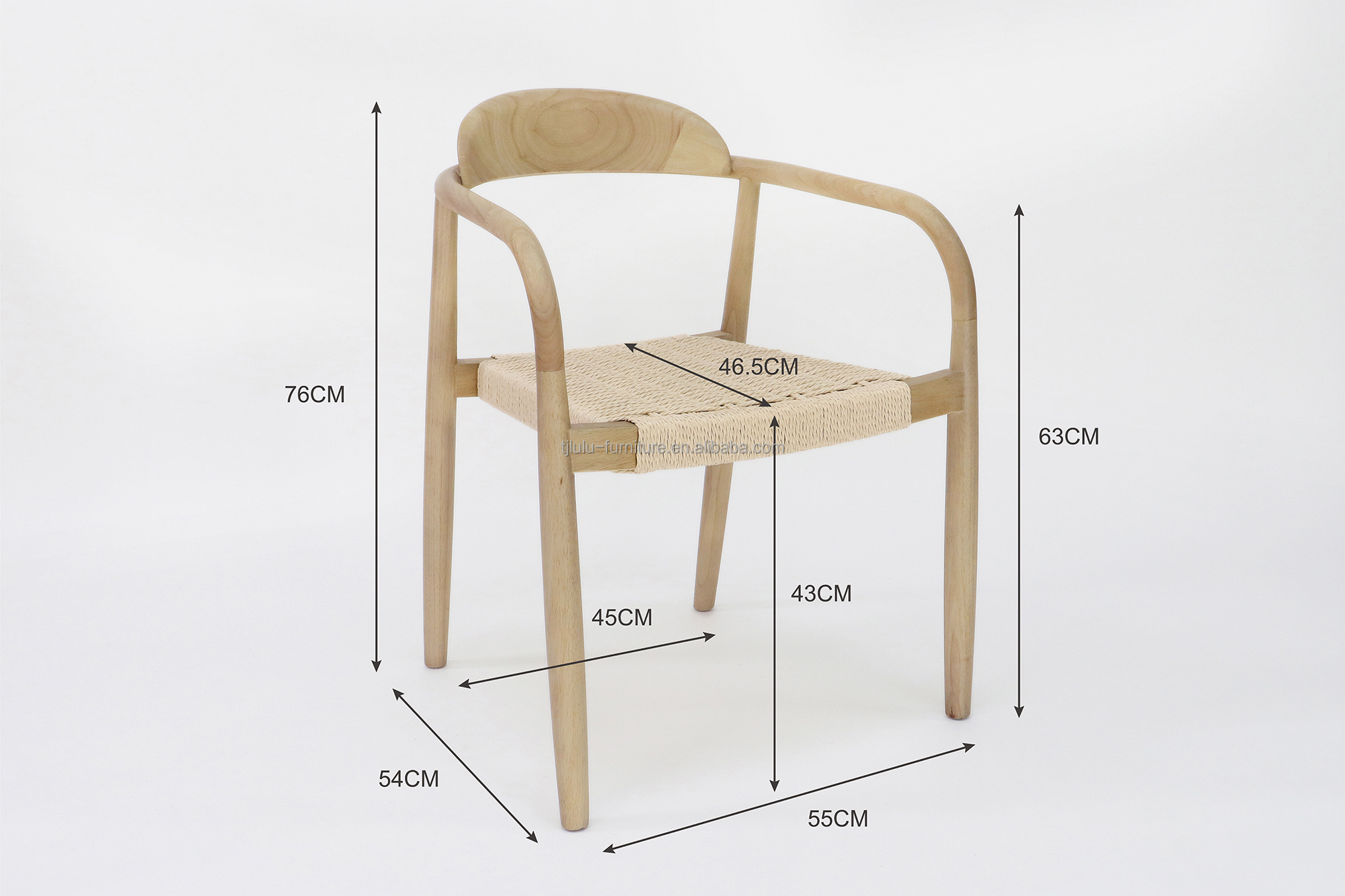 W55*D54*H76CM Modern Design Home Furniture Hand-woven Cord Solid Wood Dining Chair
