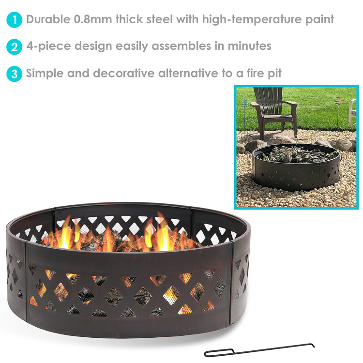 Outdoor Patio Backyard Garden Bonfire Camping Fire Pit Ring with Poker 360 Degree Round