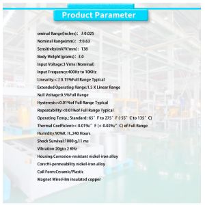 LVDT Motion Position Sensor 0.375 inch Diameter for High Temperature Application