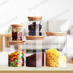 China Top Sale Clear Borosilicate Glass Candy Jars With Wooden Lid factory