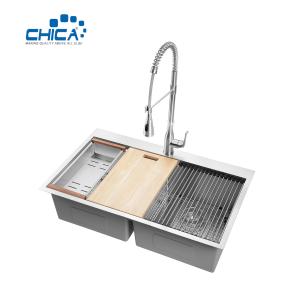 China 30x22x10cm Double Bowl Handmade House Kitchen Sink With Faucet Stainless Steel Kitchen Sinks With Filter Basket factory