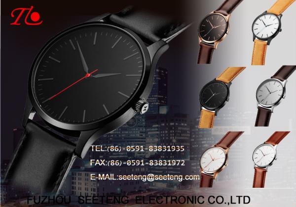 High Quality Stainless Steel Quartz Wrist Watches business style PU leather band