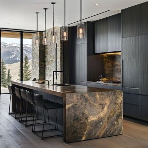 Modern Luxury Kitchen Cabinet Black Stainless Melamine Board Furniture Modular