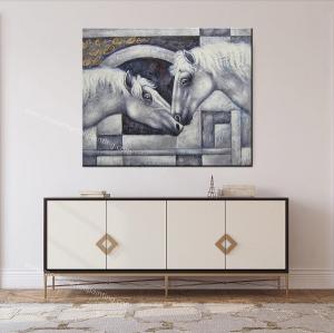 China Modern Horizontal Canvas Horse Painting 100% Handmade Animal Paintings Home Decor Canvas Art for Room Entrance factory