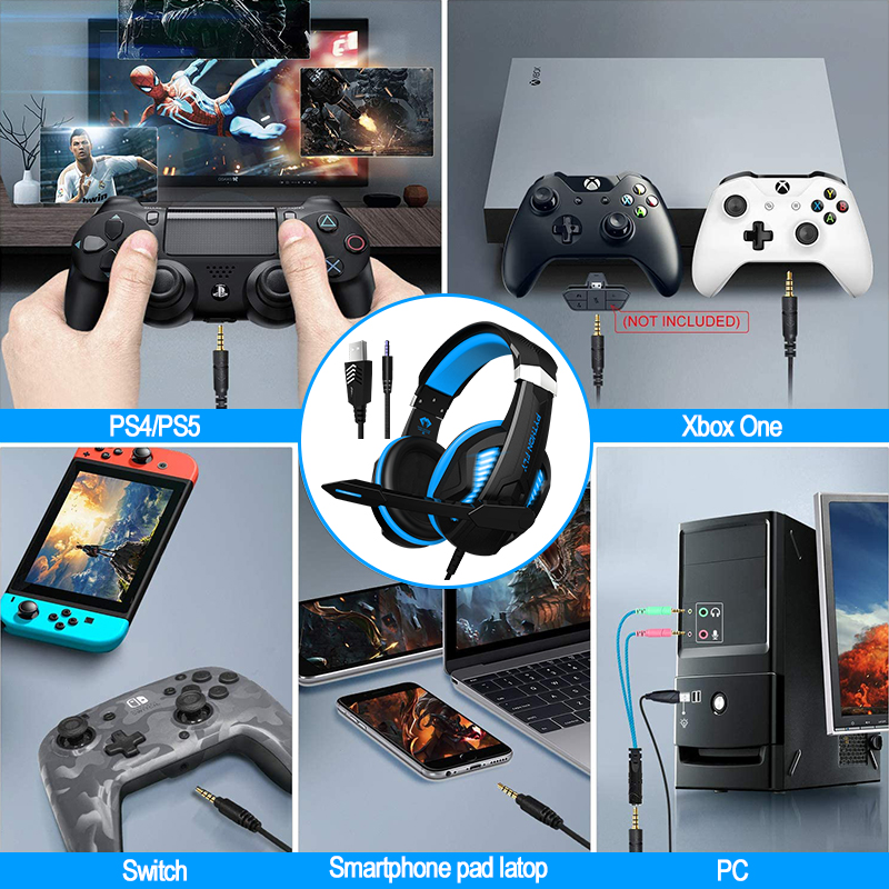 Surround Sound Custom Gaming Headsets For Xbox PS4 , Wired Over Ear Wired Headphones