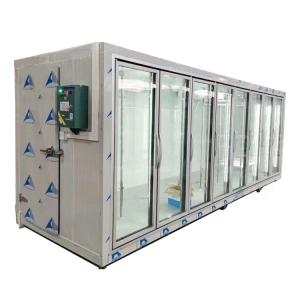 China Supermarket Milk Beverage Glass Door Display Cold Storage Room With Storage Function factory