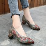 S515 2020 Retro Ethnic Embroidery Pointed High Heel Leather Women'S Shoes Spring