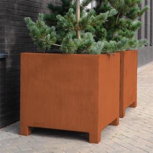 China Modern Metal Garden Pot Cube Size Corten Steel Square Planter With Leg factory