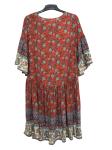 Exotic Beach Printed Ladies Plus Size Dresses With Flare Cuff For Summer