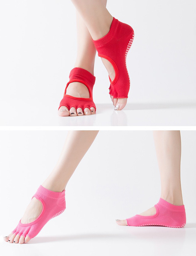 Cotton Open Toe Yoga Socks Non Slip Women's Pilates Grip Socks