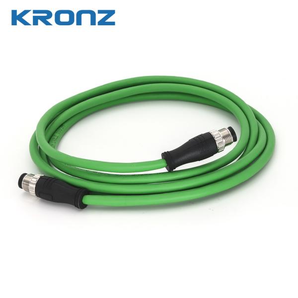 M12 Connector IE Ethernet Dual Shield Cable 4 Pin PUR Green Drag Chain Wire