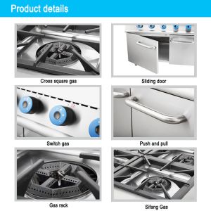 Gas Powered Heavy Duty Hotel Cooking Range with Oven SS304 Construction for