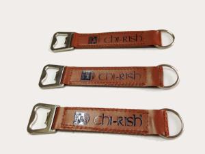 China Custom Personalize Promotion Gift Leather Key Tag Beer Bottle Opener Key Ring with Printed Logo factory