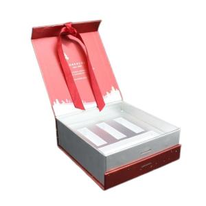 China OEM Flap Lid Magnetic Rigid Gift Box With Ribbon And EVA Insert factory