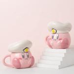 Cute Pink Cartoon Chef Kirby Ceramic Mug Navy Hat 3D Ceramic Coffee Mug for