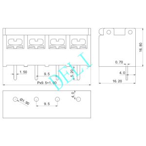 Screwed PCB Barrier Terminal Block 2-24P Poles DL9500SS-XX-9.5 With Pitch 9.5mm